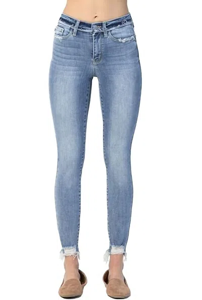 Judy Blue Mid Rise Release Waistband Detail Skinny Jeans In Medium Wash In Multi