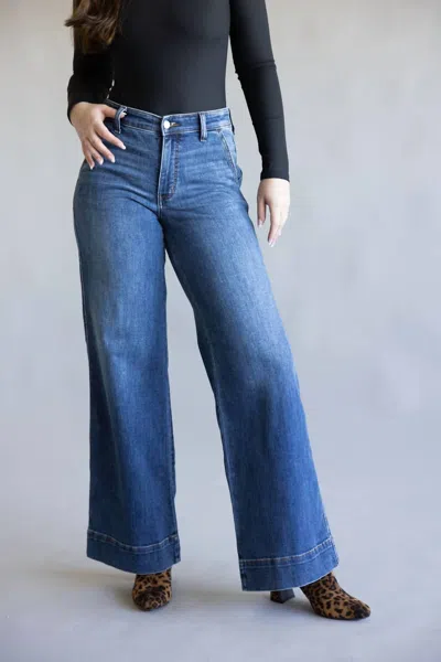 Judy Blue Mid-rise Retro Wide Leg Jeans In Dark Wash In Blue
