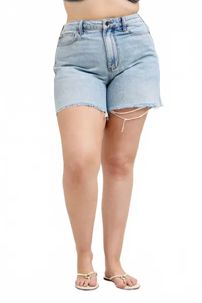 Judy Blue Mid Rise Rigid Magic Dad Shorts In Blue