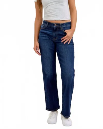 Judy Blue Mid Rise Short Seam Straight Jean In Dark Wash In Blue