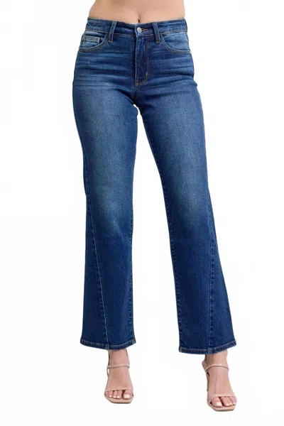 Judy Blue Mid Rise Side Seam Detail Straight Jeans In Medium Wash In Blue