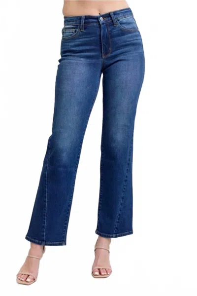 Judy Blue Mid Rise Side Seam Straight Jeans In Medium Wash In Blue
