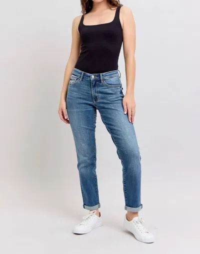 Judy Blue Mid Rise Skinny Cuff Jeans In Vintage Wash In Blue