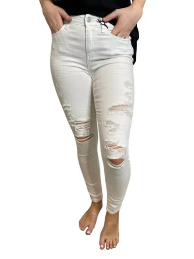 Judy Blue Mid Rise Skinny Destroyed Jeans In White In Gray
