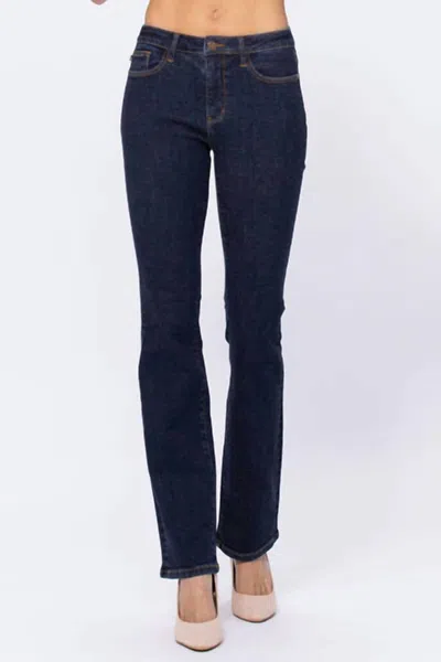 Judy Blue Mid Rise Slim Bootcut Jeans In Dark Denim In Blue