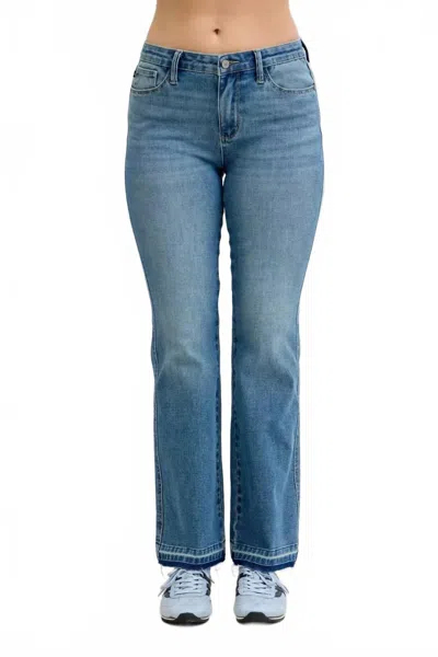 Judy Blue Mid Rise Slim Bootcut Tummy Control Release Hem Jeans In Medium Wash In Blue