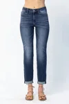Judy Blue Mid Rise Slim Fit Jeans In Dark Wash In Blue