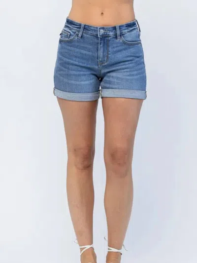 Judy Blue Mid Rise Slim Shorts In Cornflower Blue