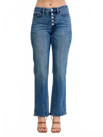 Judy Blue Mid Rise Slim Straight Rigid Magic Button-fly Jeans In Medium Wash In Blue