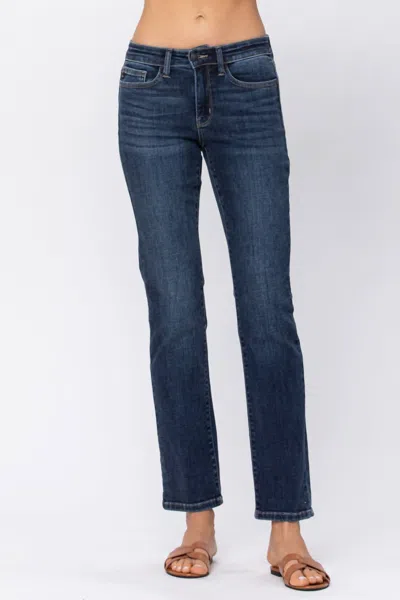 Judy Blue Mid Rise Straight Leg Non Distressed Jean In Dark Blue