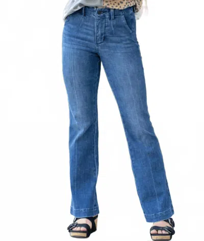 Judy Blue Mid Rise Trouser Bootcut Jeans In Dark Blue Wash In Multi