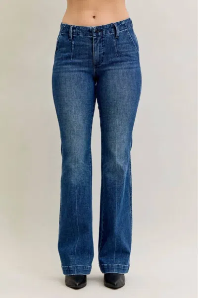 Judy Blue Mid Rise Trouser Bootcut Tummy Control & Welt Pockets Jeans In Dark Stone In Blue