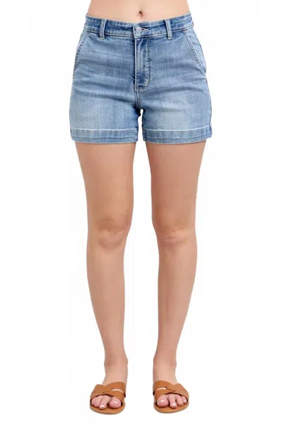 Judy Blue Mid Rise Trouser Denim Short In Light Blue