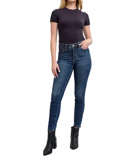 Judy Blue Mid Rise Tummy Control Classic Vintage Skinny Jeans In Blue