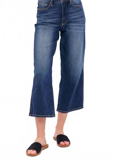 Judy Blue Mid Rise Tummy Control Crop Wide Leg Jeans In Dark Wash In Blue