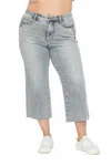 Judy Blue Mid Rise Tummy Control Cropped Wide Jeans - Plus In Denim