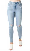 Judy Blue Mid Rise Tummy Control Destroy Skinny Jeans In Light Wash In Blue