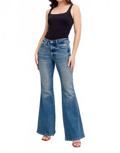 Judy Blue Mid Rise Tummy Control Flare Jeans In Vintage Wash In Blue