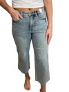 Judy Blue Mid Rise Tummy Control Raw Hem Wide Crops In Blue In Blue