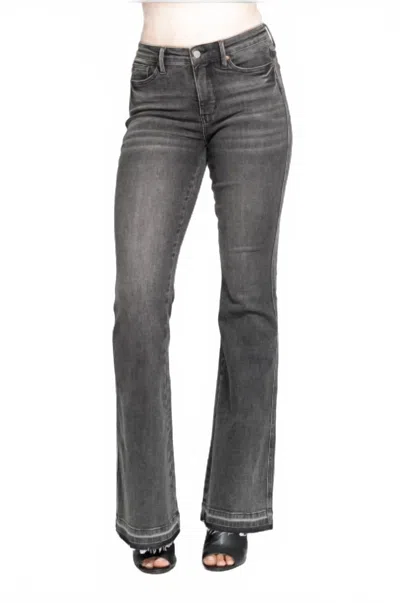 Judy Blue Mid Rise Tummy Control Release Hem Flare Jeans In Washed Gray In Multi