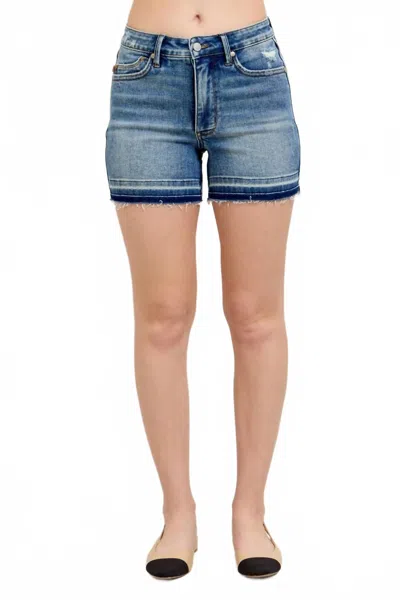 Judy Blue Meredith Mid Rise Tummy Control Release Hem Short In Vintage Wash In Blue