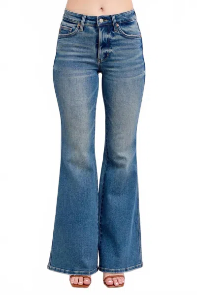 Judy Blue Mid Rise Tummy Control Vintage Flare Jeans In Medium Wash In Blue