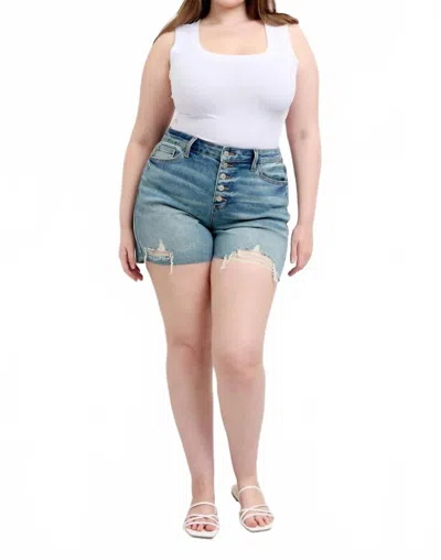 Judy Blue Mid Rise Vintage Button Fly Destroy Denim Short In Blue