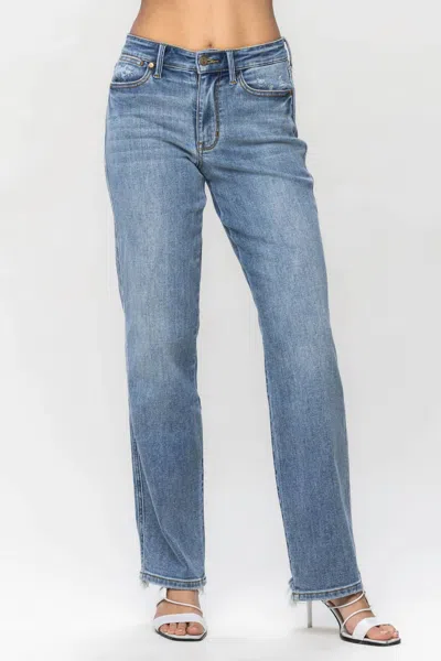 Judy Blue Mid Rise Yoke Cell Phone Pocket Dad Jeans In Blue