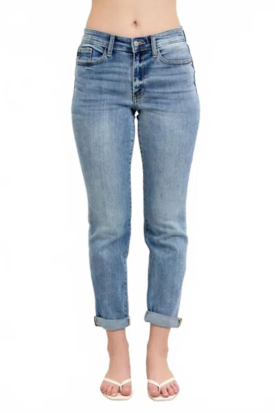 Judy Blue Midrise Boyfriend Jeans In Bleach Wash In Blue