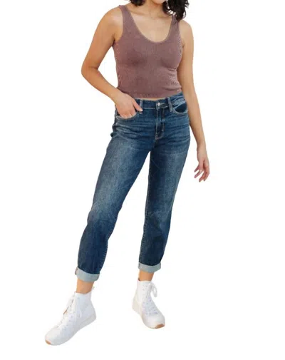 Judy Blue Midrise Cuffed Boyfriend Jeans In Medium Wash In Multi