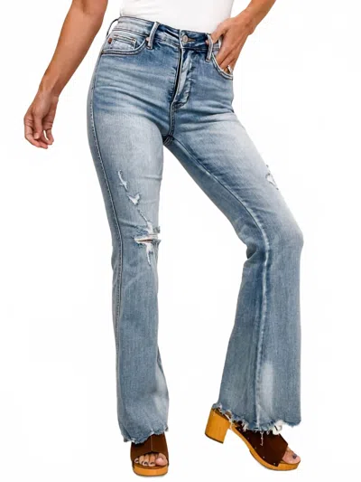 Judy Blue Midrise Tummy Control Destroyed Flare Jeans In Blue
