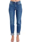 Judy Blue Midrise Vintage Wash Cuff Boyfriend Jeans In Dark Blue In Blue
