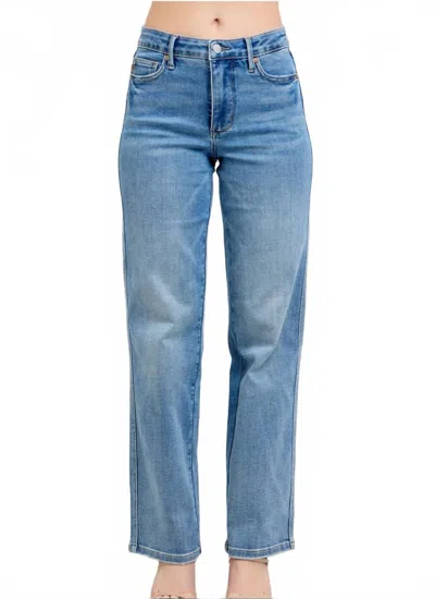 Judy Blue Morning Mist Mid Rise Tummy Control Straight Leg Jean In Medium Blue