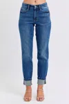 Judy Blue Mid-rise Boyfriend Jeans With Cuff In Vintage Wash