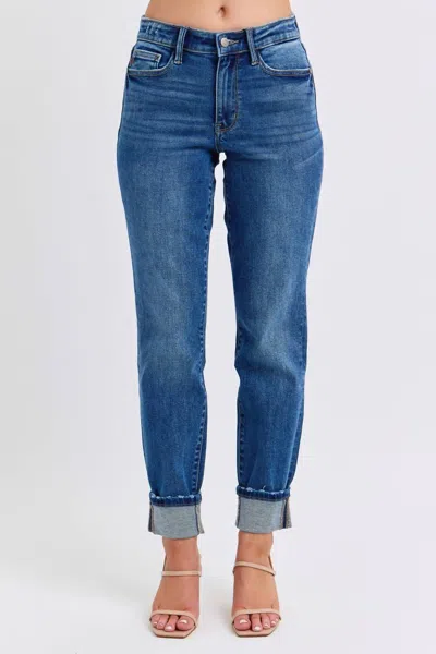 JUDY BLUE MR VINTAGE WASH BOYFRIEND W/ CUFF IN BLUE
