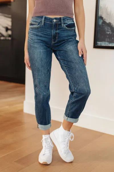 Judy Blue Non Distressed Boyfriend Jeans In Medium Wash In Blue
