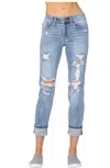 Judy Blue Paint Splash Destroyed Boyfriend Jeans In Blue Paint Speckled In Multi