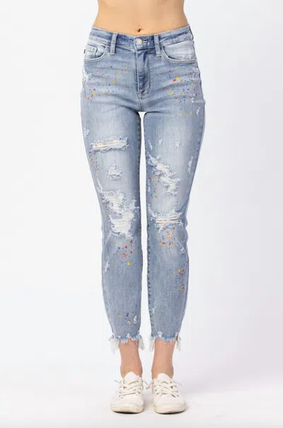 Judy Blue Paint Splatter Boyfriend Jean In Light Wash