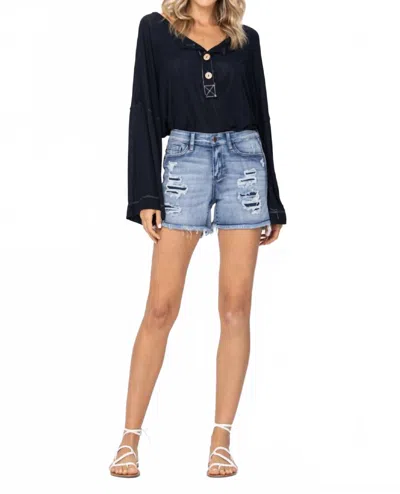 Judy Blue Patch + Wash-out Jean Shorts In Blue