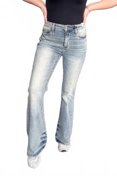 Judy Blue Penelope Mid Rise Flare Jeans In Tinted Denim In Blue
