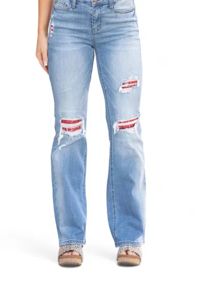 Judy Blue Plaid Patch Detail Bootcut Jean In Medium Blue
