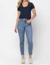 JUDY BLUE PLUS SIZE HIGH WAIST JEAN WITH FRAY IN BLUE