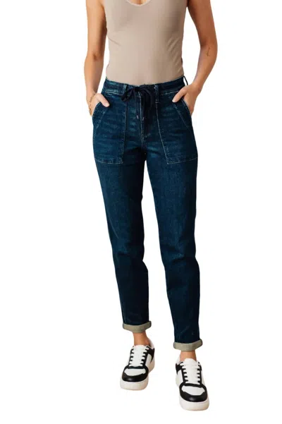 Judy Blue Pull On Denim Joggers In Dark Wash In Blue