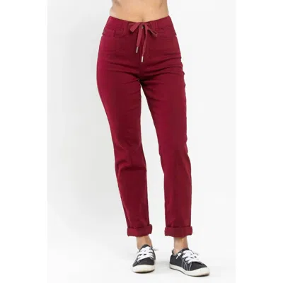 Judy Blue High Waisted Pull On Double Cuff Jogger In Crimson In Red