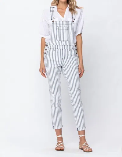 Judy Blue Railroad Stripe Overalls In Blue In White