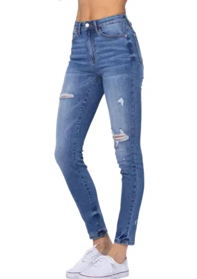 Judy Blue Rainbow Embroidery Pocket Skinny Jean In Blue