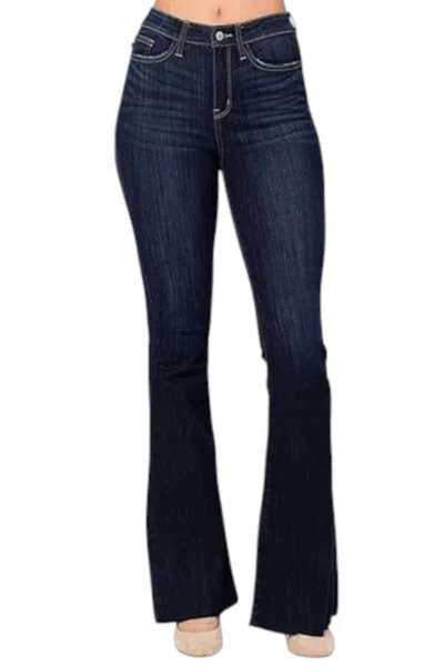 Judy Blue Raw Hem Tall Flare Jeans In Blue