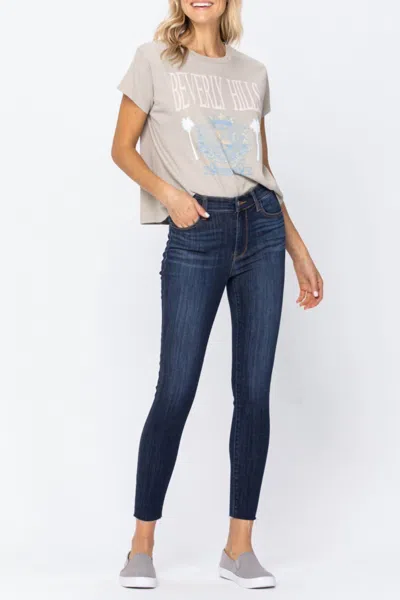 Judy Blue Raw Hemline Skinny In Dark In Blue