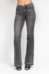 Judy Blue Full Size Midi Rise Tummy Control Release Hem Flare Jeans In Washed Gray In Multi