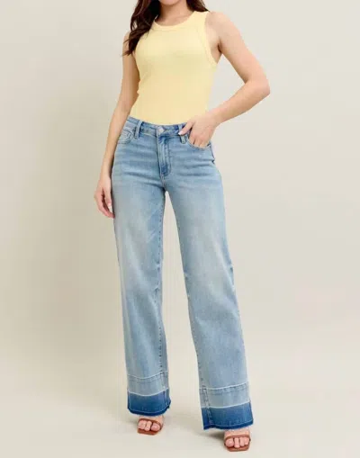 Judy Blue Release Hem Wide Leg Jeans In Denim In Blue
